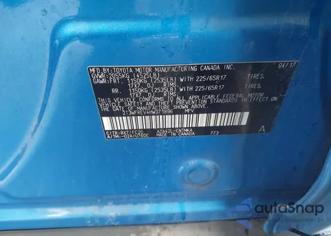 2017 Toyota Rav4 Xle z USA, uszkodzony, nr VIN 2T3WFREV4HW371896